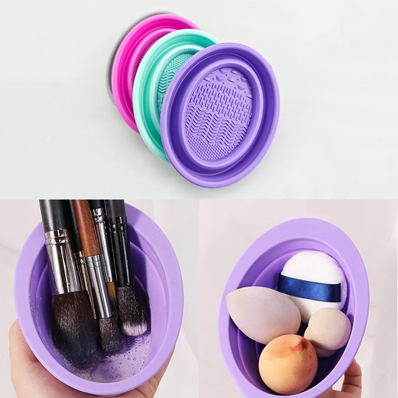 Beauty Makeup Brands - ซิลิโคนแปรงแต่งหน้าแปรงแต่งหน้าพับแป้งพัฟทําความสะอาดชามแปรงอายแชโดว์ล้างทําความสะอาดเครื่องมือความงาม Scrubber กล่อง