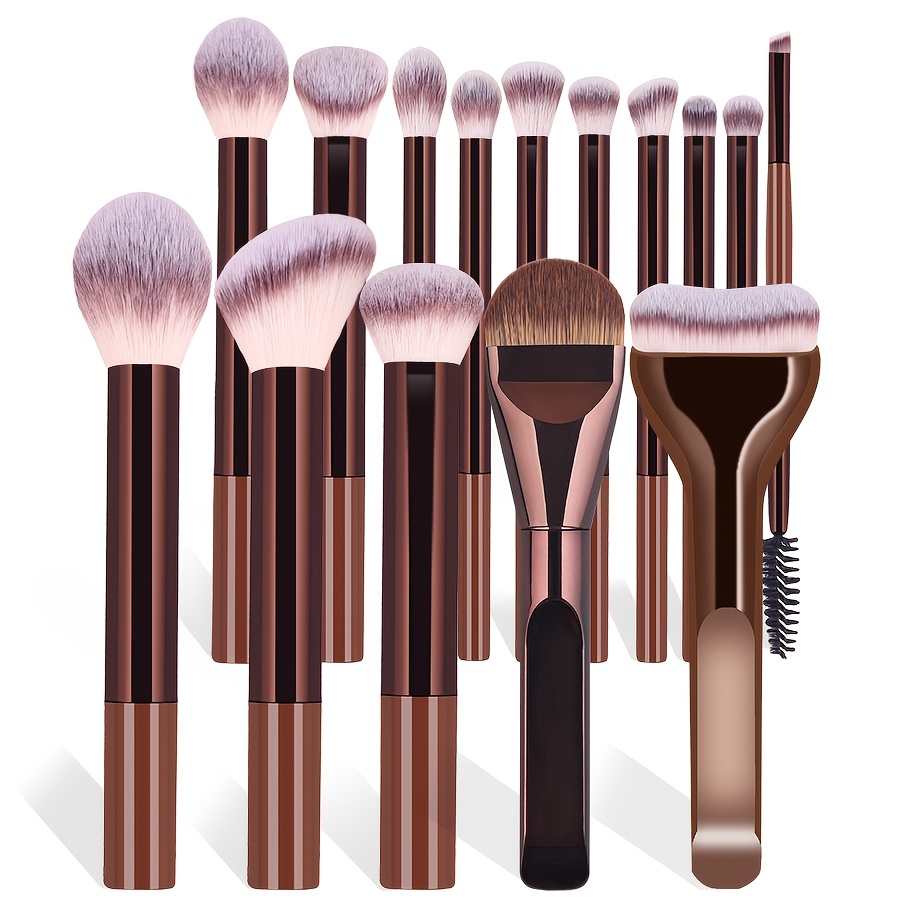 Huda Beauty Makeup Brush Set - ชุดแปรงแต่งหน้า 15 ชิ้น ประกอบด้วยแปรงรองพื้น, แปรงไฮไลท์, แปรงปัดแก้ม,