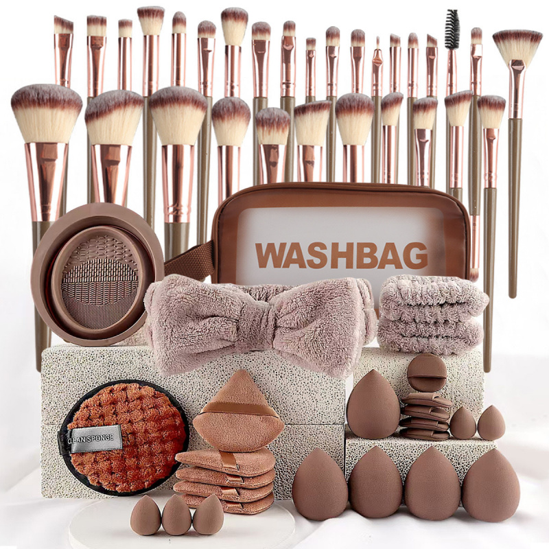 Huda Beauty Makeup Brush Set - ชุดอุปกรณ์แต่งหน้า 40 ชิ้น ชุดแปรงทำความสะอาดหน้า ฟองน้ำแต่งหน้า ชุดแปรงทำความสะอาดครบชุด
