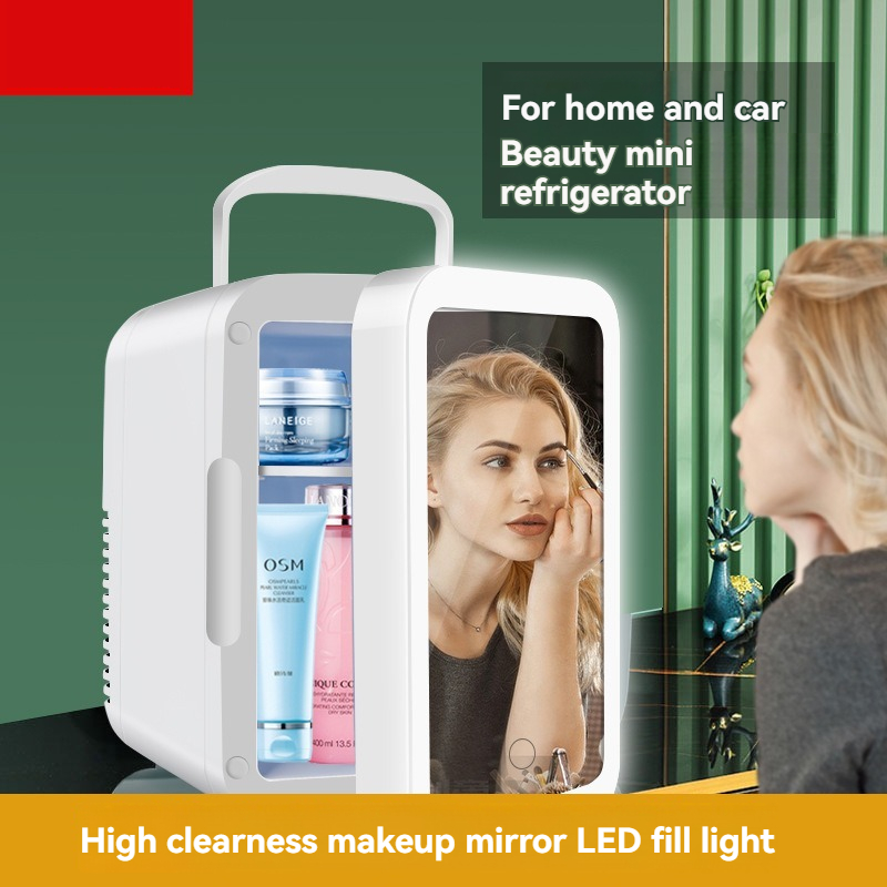 Beauty Makeup Light - ตู้เย็นความงามแบบพกพาสำหรับใช้ในบ้านและรถยนต์ พร้อมกระจกแต่งหน้าแบบสัมผัส ตู้เย็นขนาดเล็ก 4 ลิตร สำหรับเครื่องสำอางและผลิตภัณฑ์บำรุงผิว